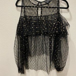 Cold shoulder see through blouse